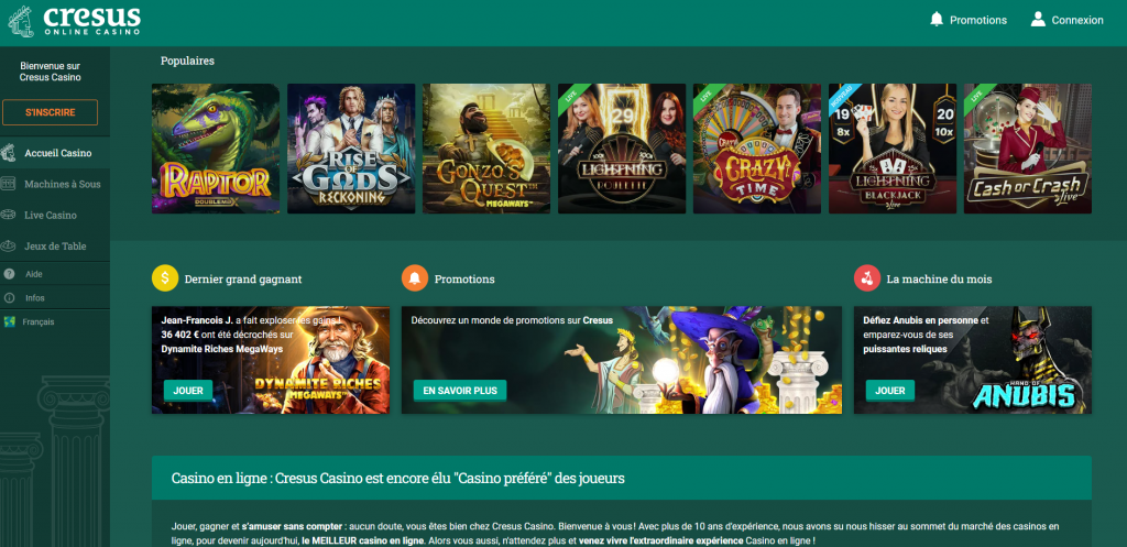 jeux populaires Cresus casino