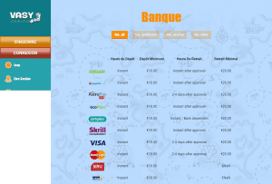 Vasy Casino mode de paiement