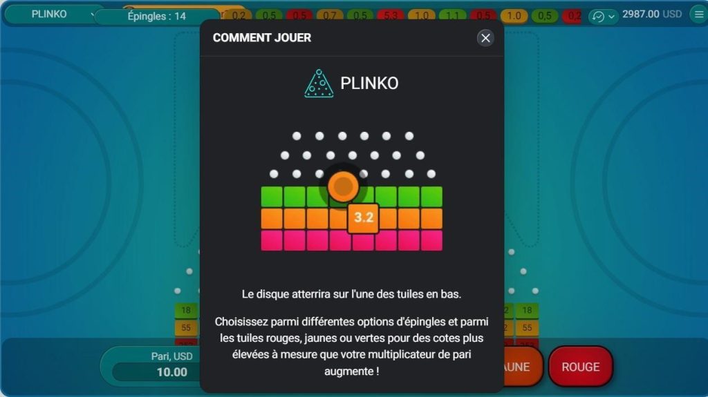 règles du mini jeu plinko