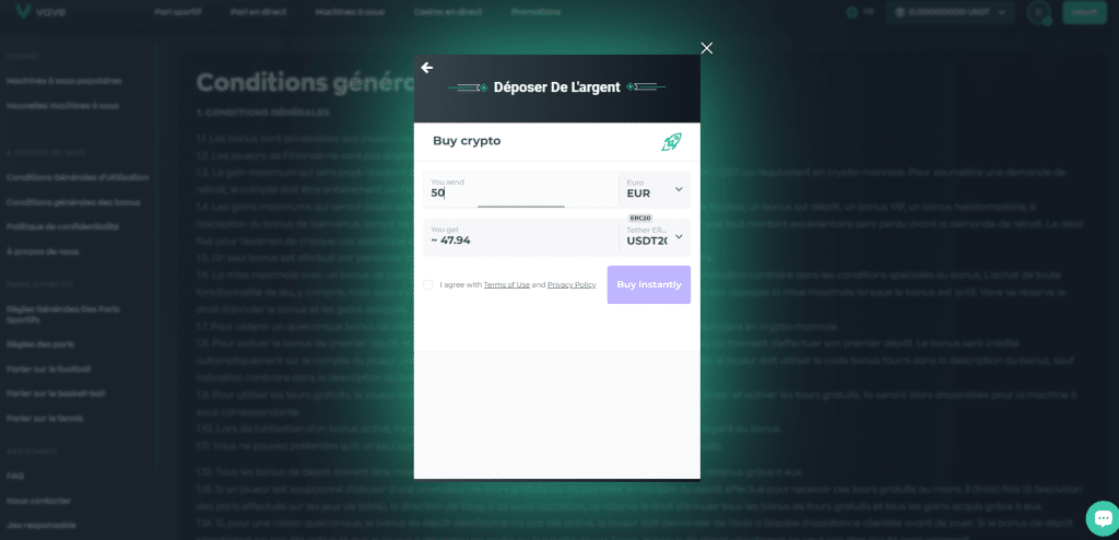 vave depot achat cryptos