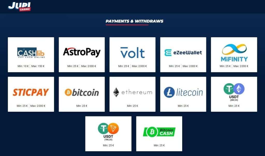 moyens de Paiement jupi casino