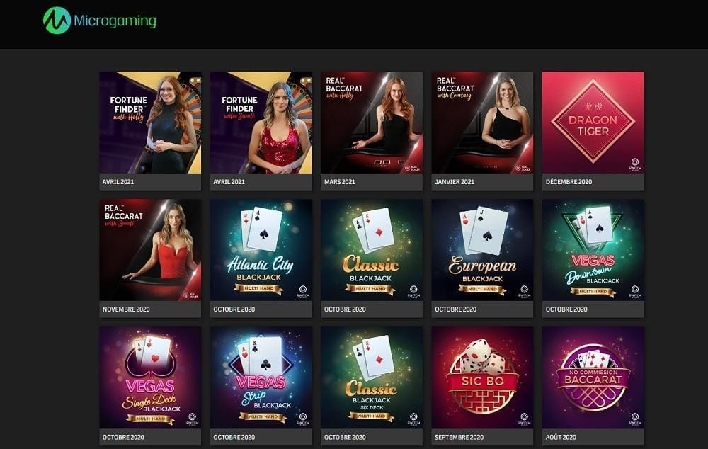jeux disponibles Microgaming