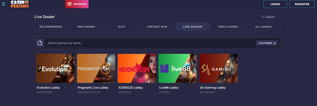 jeux en direct casino peaches