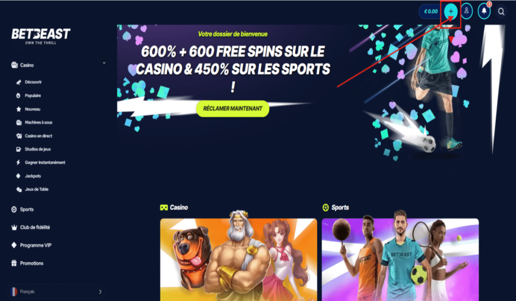 BetBeast Comment faire un dépôt étape 1 ?