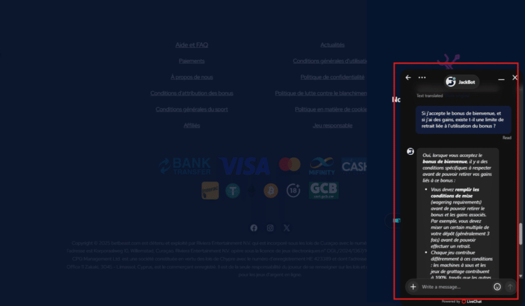 BetBeast support client ----