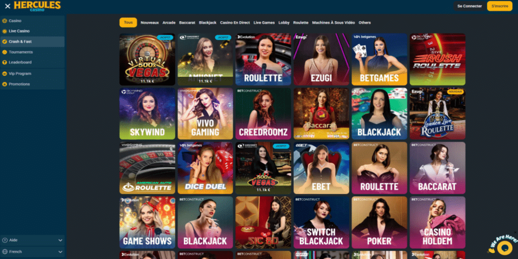hercules casino jeux en direct