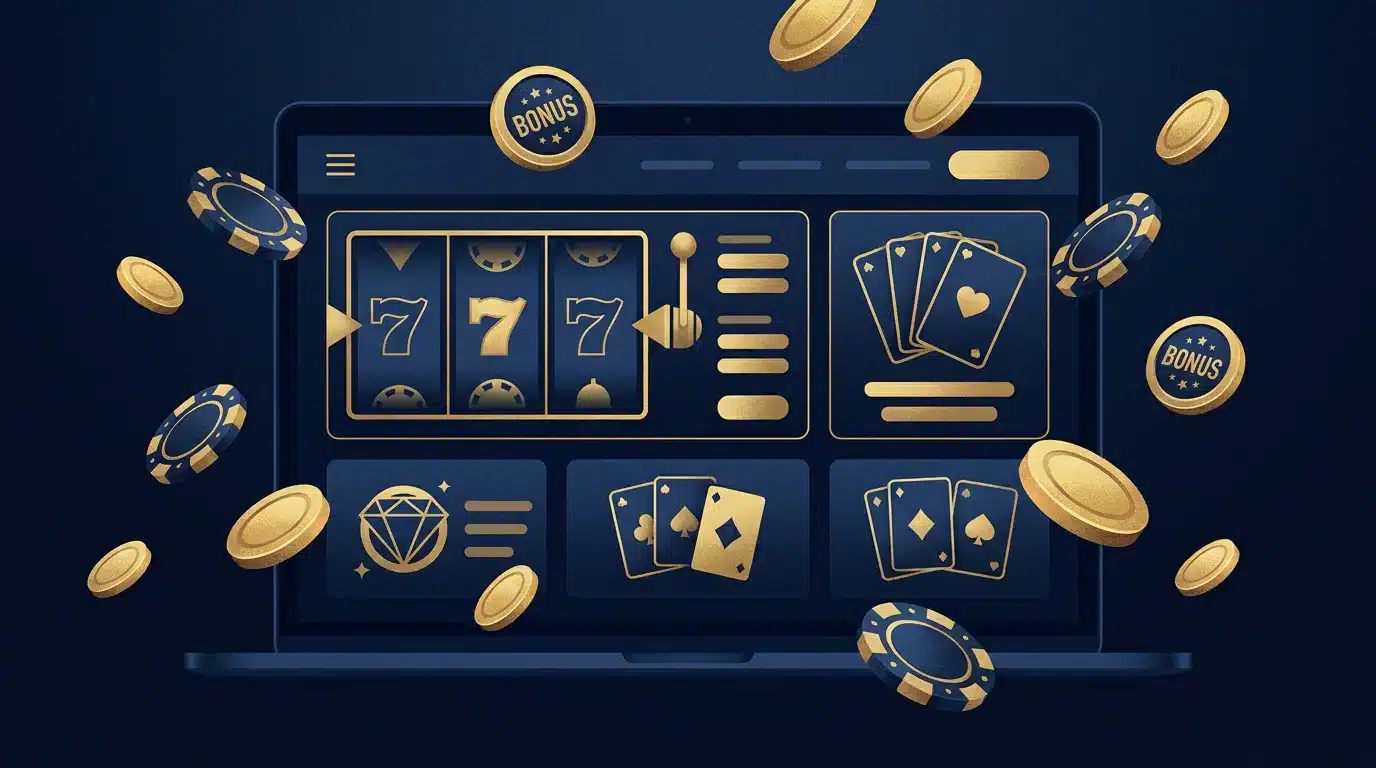 Interface de casino en ligne avec jetons et symboles de bonus