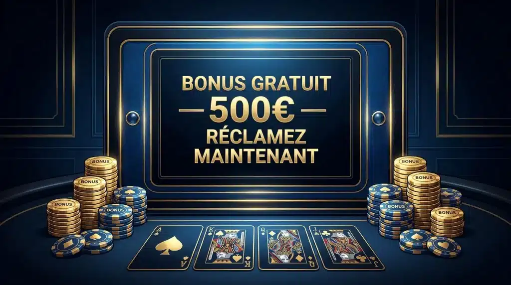 Illustration d'un bonus de casino en ligne sans dépôt avec jetons et interface numérique