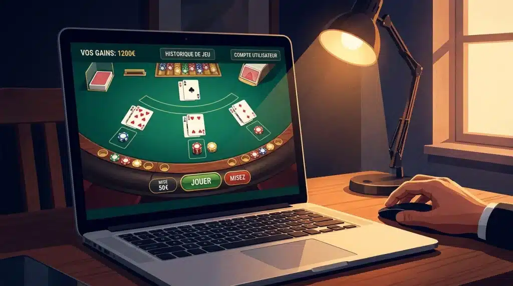 Écran de casino en ligne avec jetons et interface de jeu