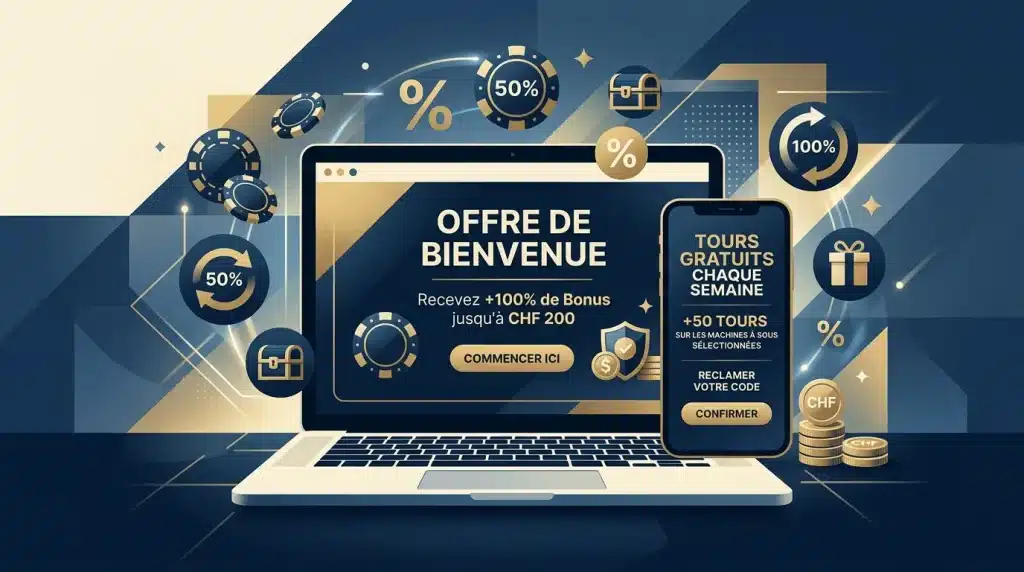 Concept de bonus de casino en ligne sur ordinateur et smartphone