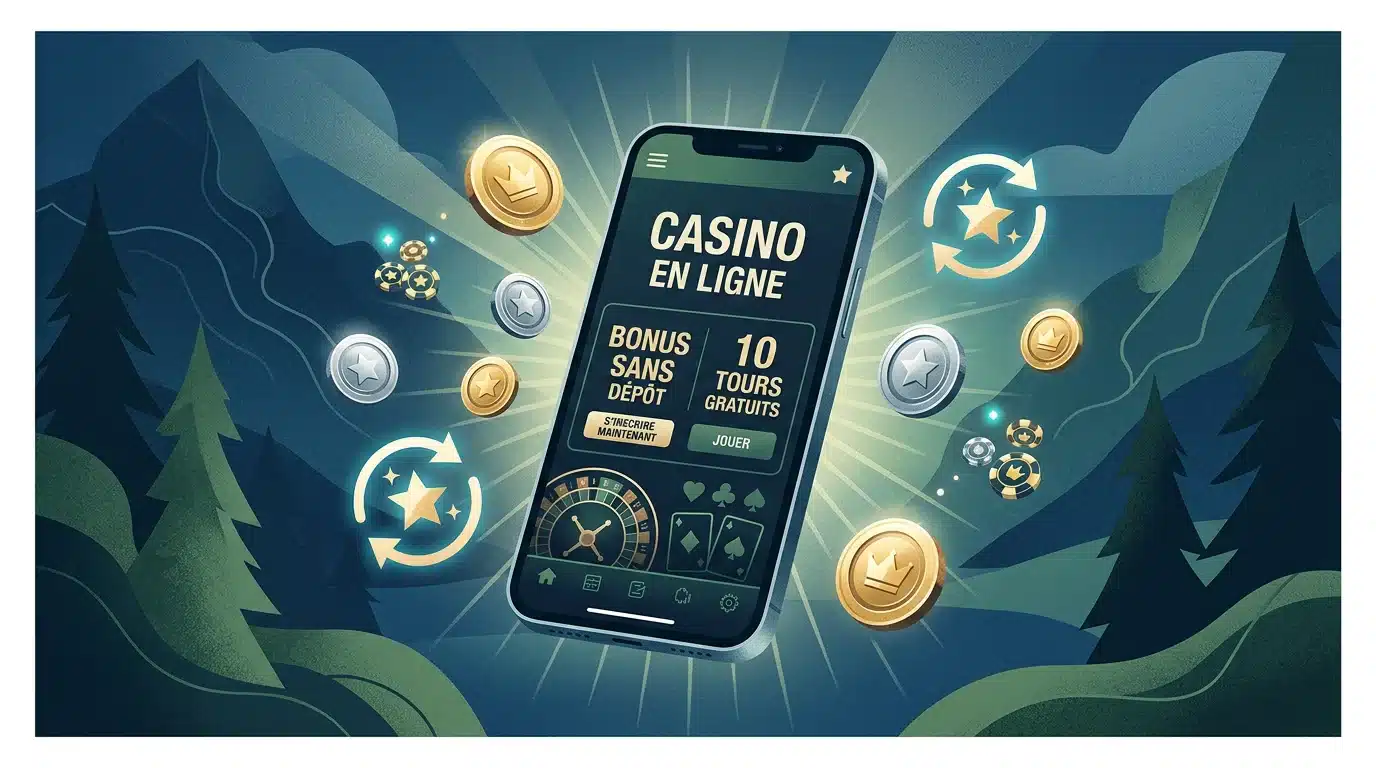 Illustration d'un bonus sans dépôt affiché sur un smartphone de casino en ligne