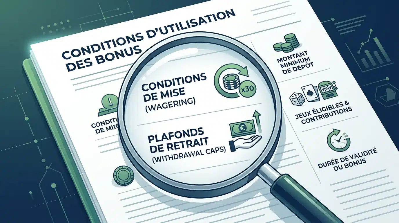 Analyse des conditions de mise et plafonds de retrait d'un bonus de casino