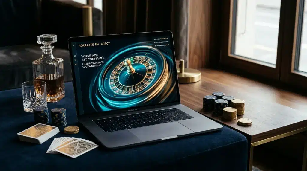 Univers d'un casino en ligne avec jetons et interface de jeu