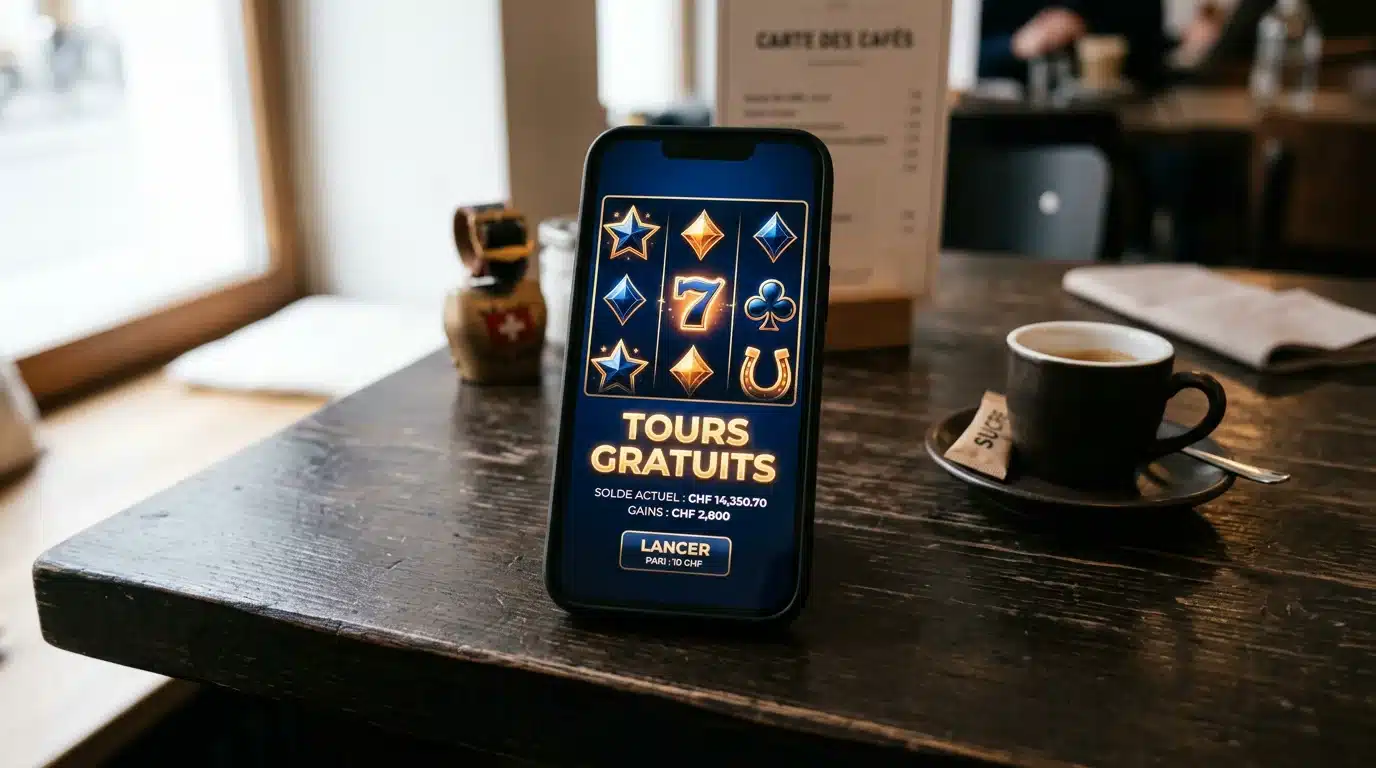 Smartphone affichant une offre de tours gratuits sans dépôt