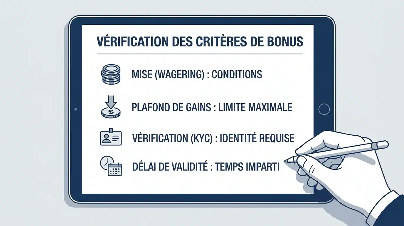 Checklist des critères à vérifier avant d'encaisser un bonus sans dépôt de casino
