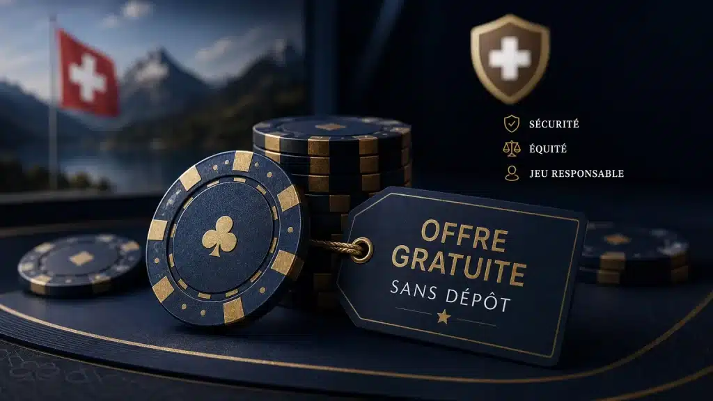 Jetons de casino et symbole d'offre sans dépôt sur fond sombre
