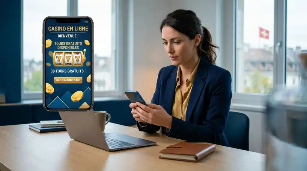 Joueur consultant une offre de coupon gratuit de casino en ligne sur son smartphone