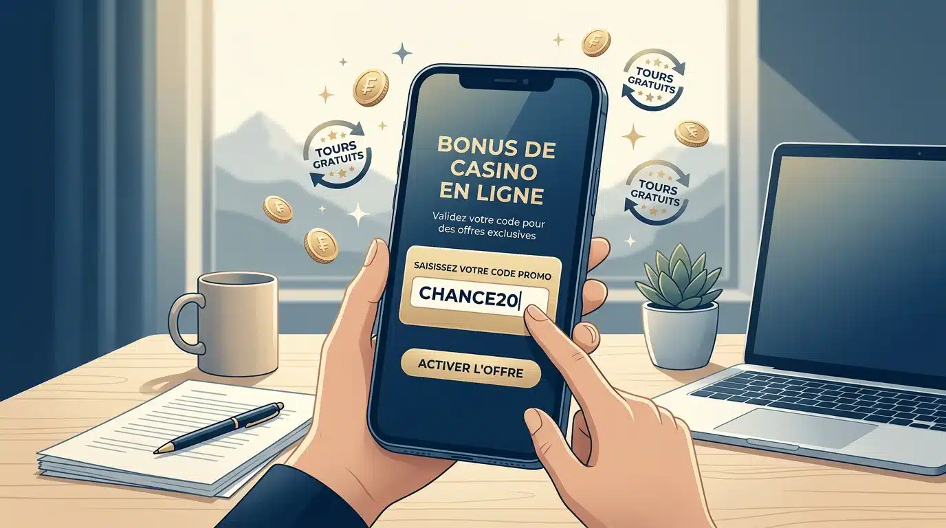 Saisie d'un code coupon sur un écran de casino en ligne