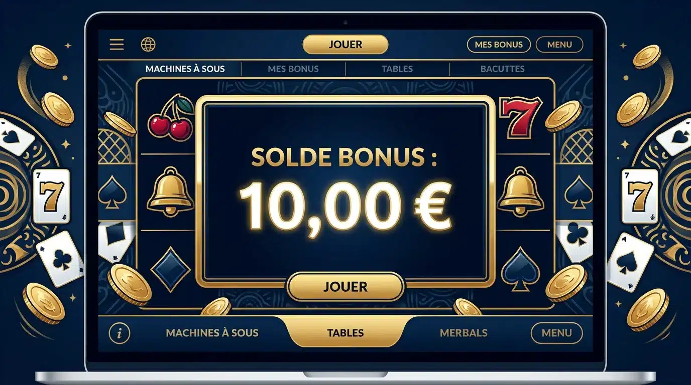 Illustration d'un bonus de 10 euros sans dépôt sur un casino en ligne