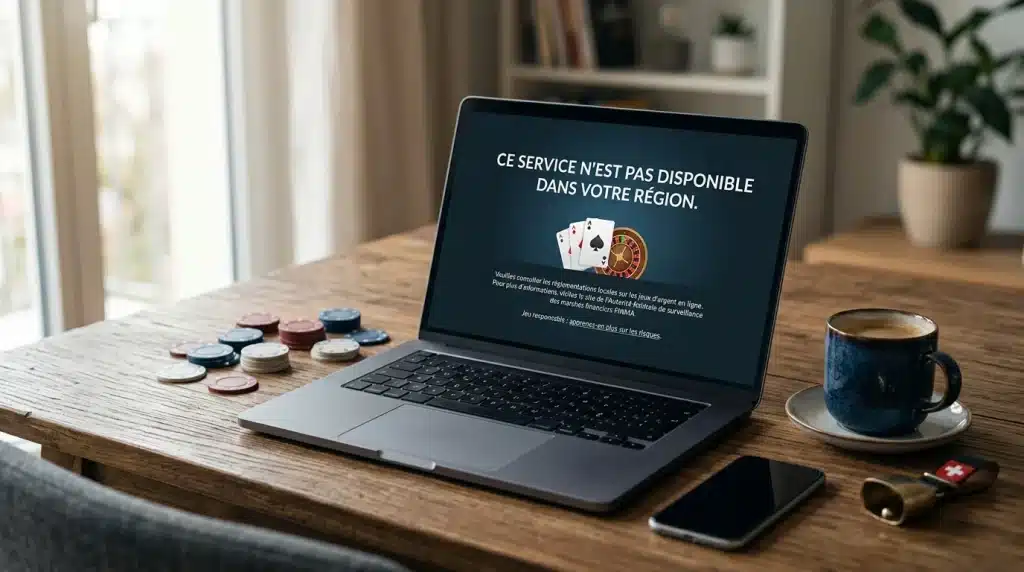 Ordinateur portable affichant une offre de casino en ligne expirée sur un bureau
