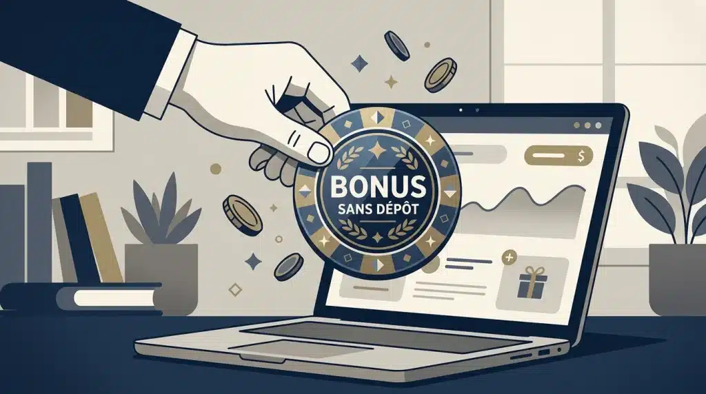 Illustration d'un bonus de casino sans dépôt offert sur un ordinateur portable