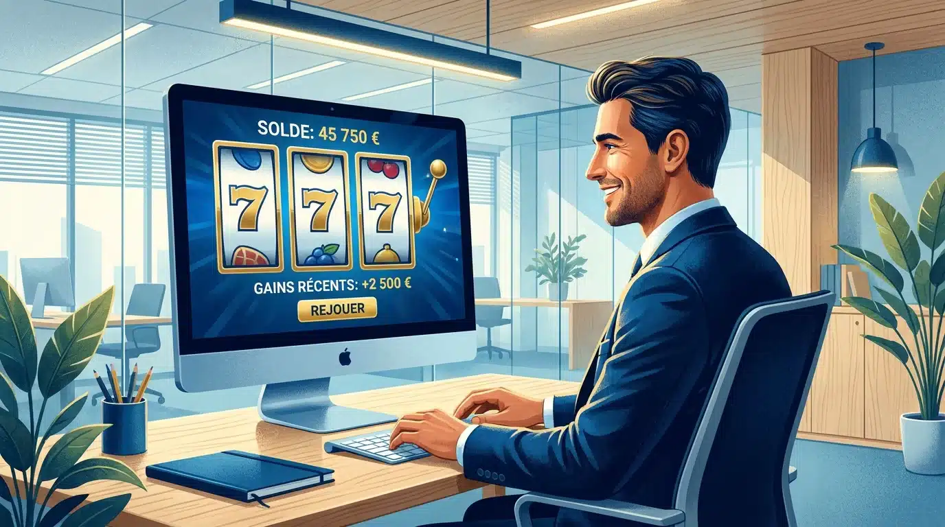 Joueur utilisant un bonus de casino en ligne sur un écran avec un solde positif