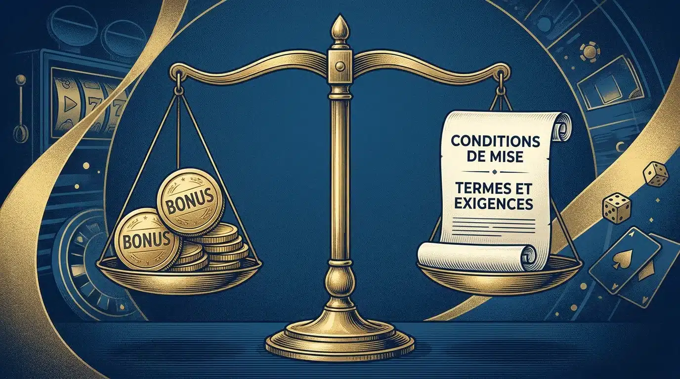 Balance symbolisant l'équilibre entre bonus gratuits et conditions de mise au casino