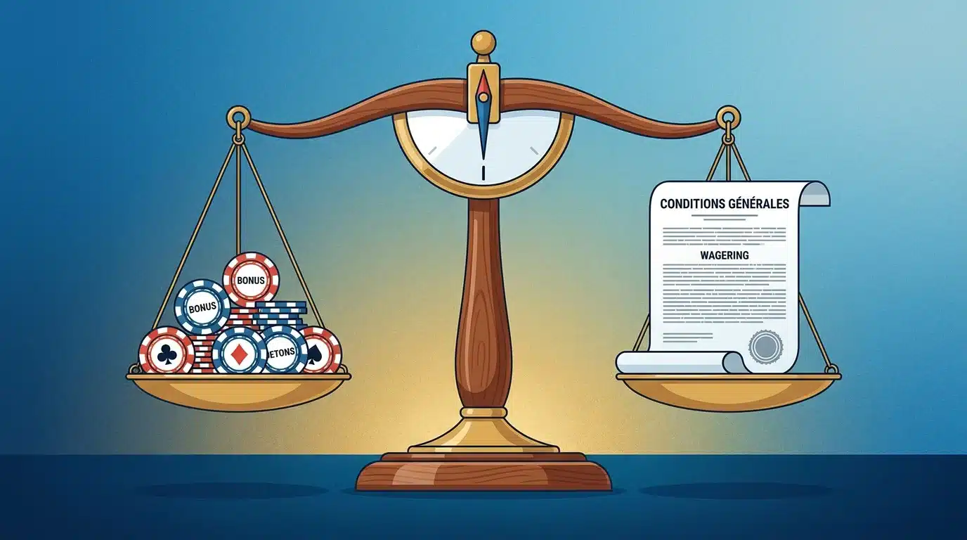 Balance symbolisant l'équilibre entre bonus de casino et conditions de mise