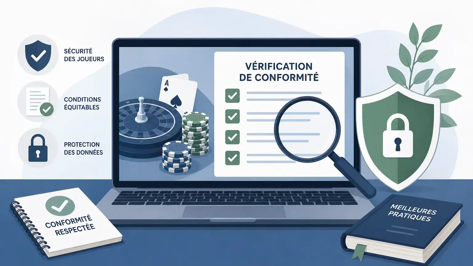 Illustration d’une vérification de licence et de sécurité pour un casino en ligne