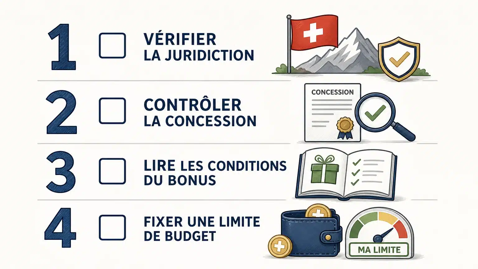 Checklist en quatre étapes pour vérifier un casino en ligne en Suisse